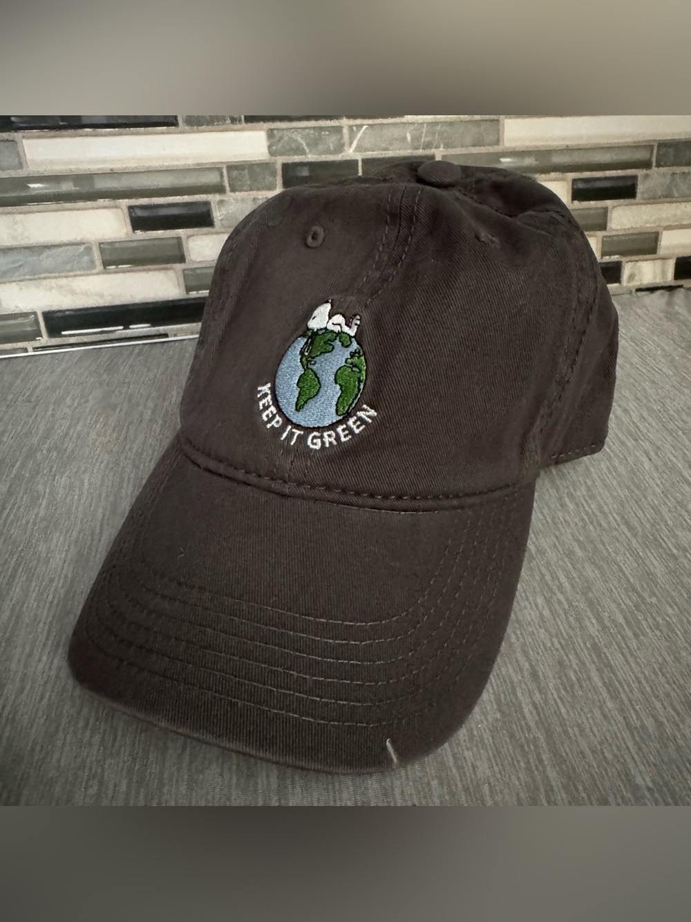 NWT Peanuts Snoopy Keep It Green Earth Day Collectors Embroidered Gray Dad Hat